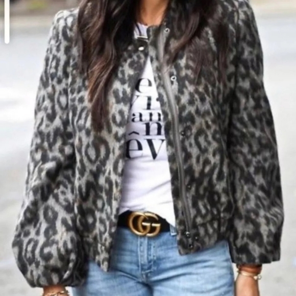 Banana Republic Wool Animal Print Bomber Jacket L - Picture 2 of 9